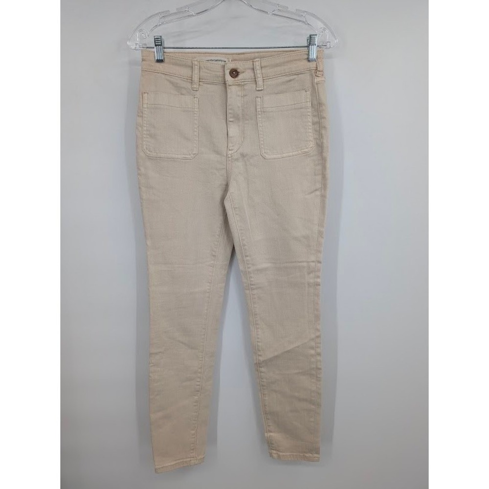 Pilcro and the Letterpress Anthropologie High Rise Patch Pocket Skinny 28 Cream